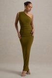 Dalarie Green One-Shoulder Gathered Maxi Dress