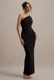 Venetia Black One-Shoulder Tie-Back Maxi Dress