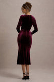 Gemima Port Velvet Square-Neck Midi Dress With Bow