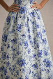 Annalise Blue Floral Print Bandeau Skater Midi Dress
