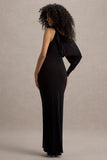 Floria Black Draped One-Sleeve Maxi Dress
