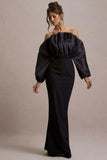 Cyrene Black Ruffled Maxi Dress