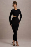 Attina Black Long-Sleeve Twisted Cut-Out Maxi Dress