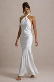 Knox White Satin Knot Halter-Neck Maxi Dress