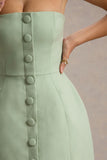 Anniston Light Green Bandeau Tailored Button Mini Dress