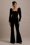 Ramie Black Velvet Flared-Leg Trousers