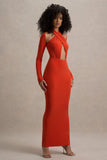Gita Orange Halter-Neck Long-Sleeve Maxi Dress