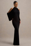 Teresa Black High-Neck Cold-Shoulder Maxi Dress