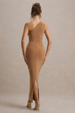 Dalarie Brown One-Shoulder Gathered Maxi Dress