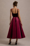 Francisca Berry Velvet Strappy Volume-Hem Midi Dress