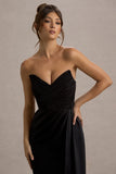 Edel Black Satin Strapless Maxi Dress With Drape