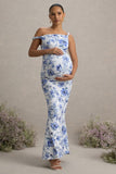 Lita Blue Floral Print Twisted Asymmetric Maternity Maxi Dress