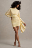 Emilia Lemon Long-Sleeve Mini Dress With Sash