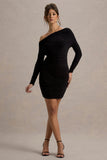 Zhara Black Ruched One-Shoulder Bodycon Mini Dress