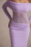 Belamour Lavender Semi-Sheer Bardot Gathered Maxi Dress