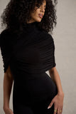 Isoline Black Twist Cape Flared-Leg Jumpsuit
