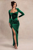 Fay Bottle Green Velvet Corset Style Knot Maxi Dress