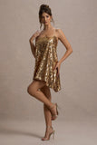 Nevada Gold Embellished Strappy Halter-Neck Mini Dress