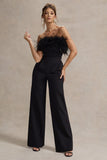 Delta Black Feather Bandeau Wide-Leg Jumpsuit