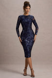 Ishana Navy Sequin Long-Sleeve Midi Dress