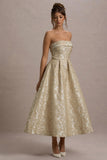 Zuma Gold Metallic Jacquard Strapless Midi Dress