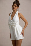Darla White Plunge Neck Playsuit With Bow