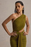 Beline Green One-Shoulder Cut-Out Maxi Dress With Drape
