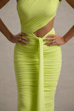 Beline Lime Green One-Shoulder Cut-Out Maxi Dress With Drape