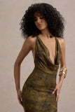 Allana Yellow Floral Print Cowl-Neck Open-Back Maxi Dress