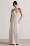 Everleigh Cream Satin Relaxed Fit Maxi Column Dress With Corsage