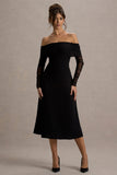 Missy Black Bardot Long-Sleeve Midi Dress