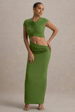 Pia Green Short-Sleeve Maxi Dress With Cut-Out