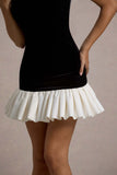Baxter Black & White Velvet Mini Dress With Satin Ruffle Trim