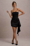 Sweet Talk Black Satin Bandeau Mini Dress With Drape Skirt