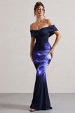 Alaia Navy Floral Print Bardot Maxi Dress