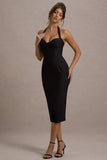 Supermodel Black Halter-Neck Corset Midi Dress