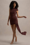 Nocturnal Brown Ruched Mini Dress With Sash