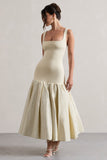 Parida Cream Poplin Drop-Waist Maxi Dress With Peplum Hem
