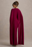 Belinda Burgundy Draped Maxi Dress With Cape Sleeves