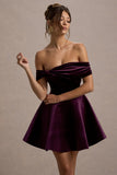 Dede Port Velvet Bow Bardot Skater Mini Dress
