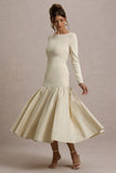 Perpetua Cream Drop-Waist Midi Dress With Volume Skirt