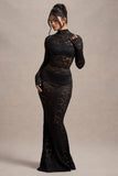 Delevingne Black Lace Sheer Long-Sleeve Maxi Dress