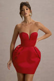 Zuki Red Satin Sweetheart Mini Dress With Tulip Skirt