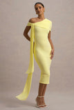 Vallea Lemon One-Shoulder Draped Midi Dress