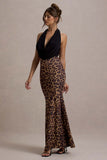 Krystal Animal Print Deep Plunge-Neck Maxi Dress