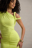 Elira Lime Green Ruched Mini Dress With Twisted Detail
