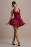 Bramble Port Satin Square-Neck Puffball Mini Dress