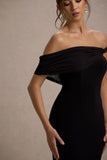 Alonza Black Twisted Bardot Maxi Dress