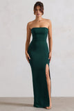 Belle of The Ball Bottle Green Bandeau Maxi Dress With Split Hem