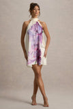 Maisie Pink Floral Print High-Neck A-Line Mini Dress With Bow